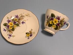 Tea Cup & Saucer Duchess Bone China England Purple Yellow Floral